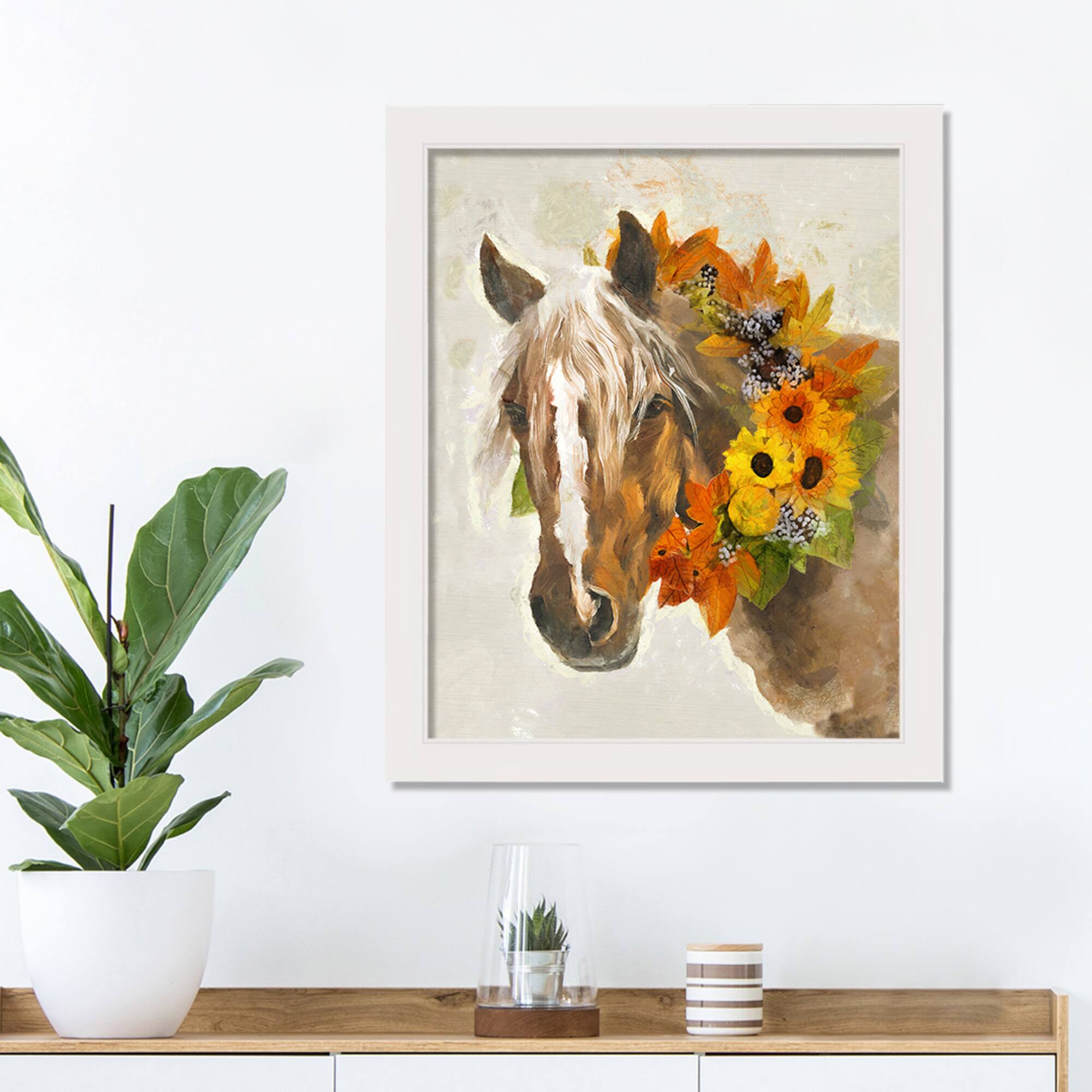 Harvest Horse Wall Art with White Frame
